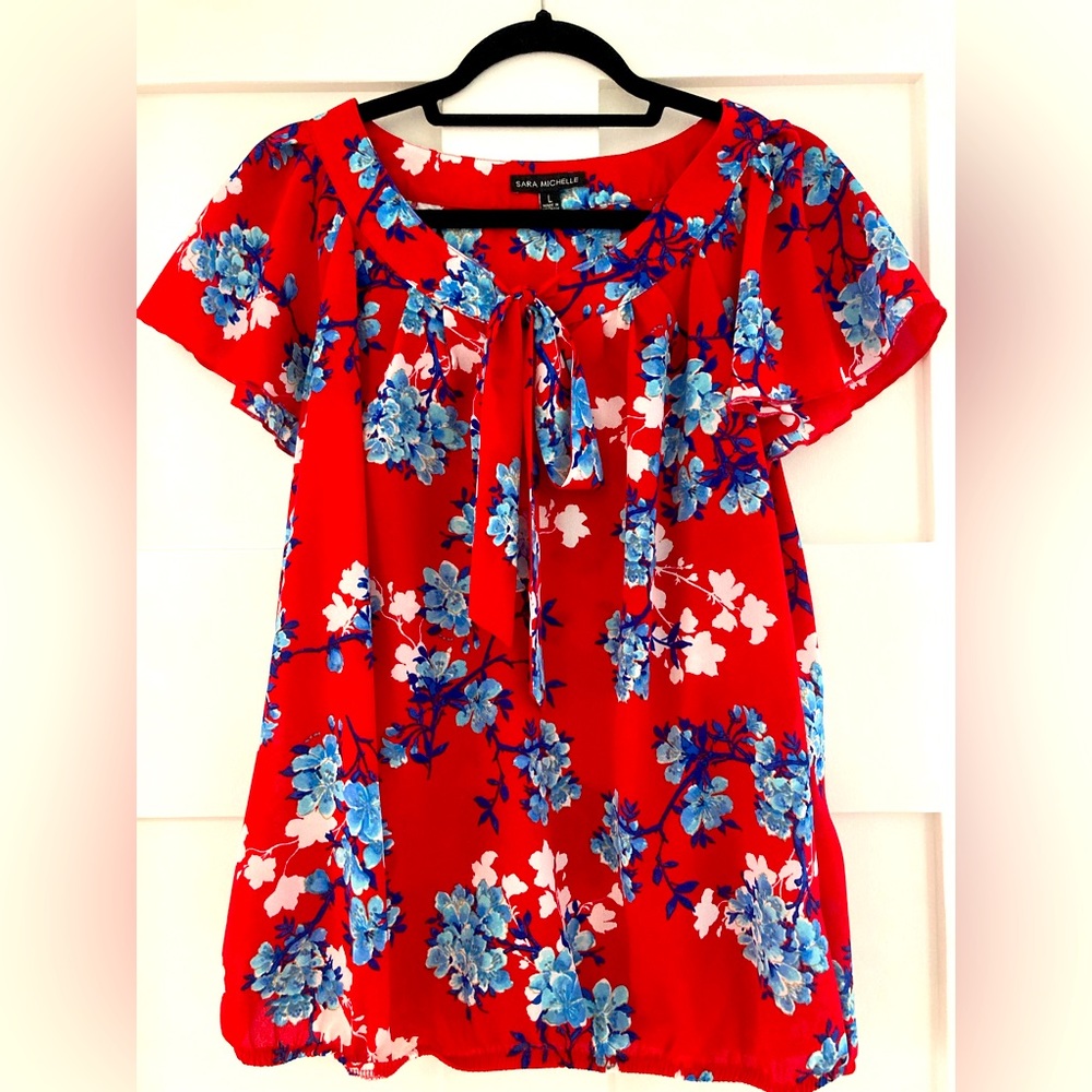 NEW Red White and Blue Summer Floral Blouse